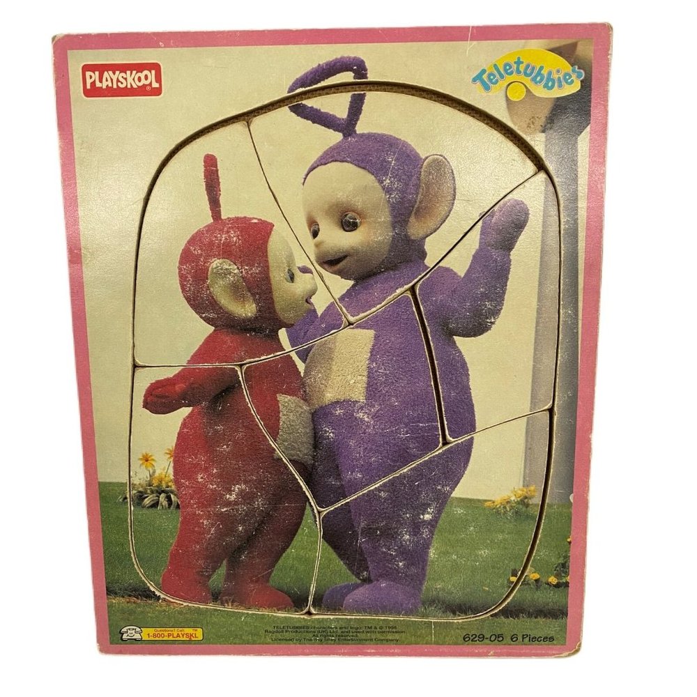 Vintage 1998 Playskool Teletubbies Po & Tinky Winky  wooden puzzle #629-05